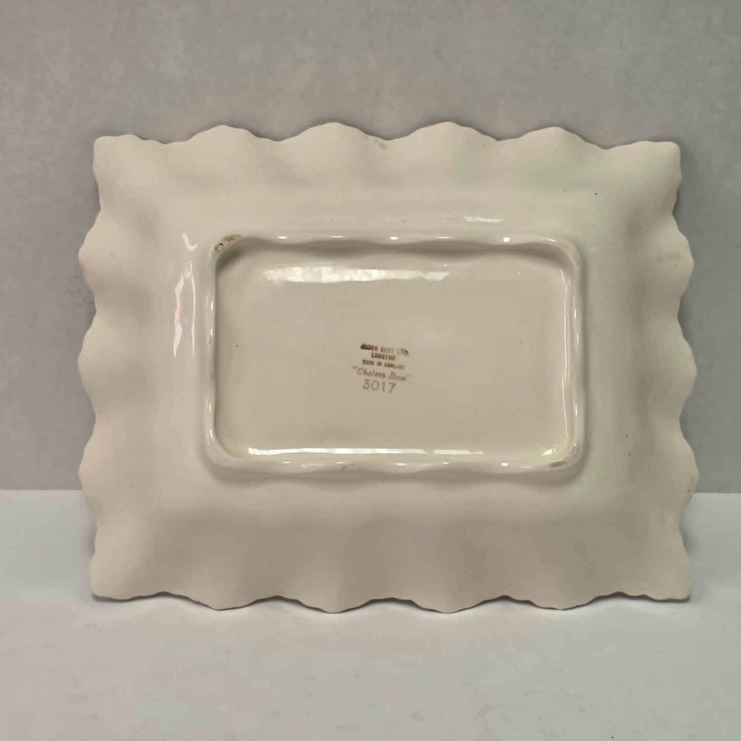Elegant James Kent Chelsea Rose chintz serving dish with a beautiful scalloped edge.