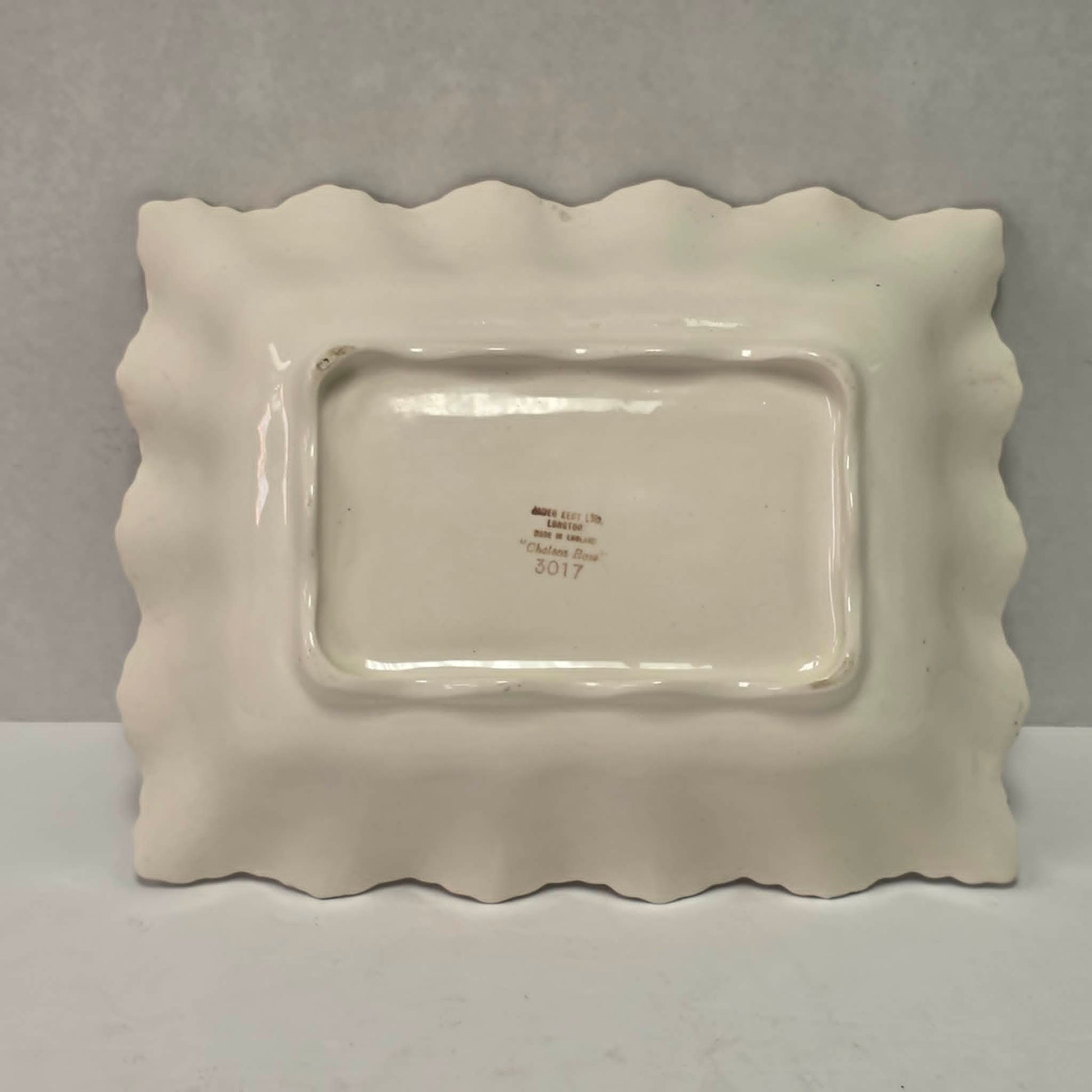 Elegant James Kent Chelsea Rose chintz serving dish with a beautiful scalloped edge.