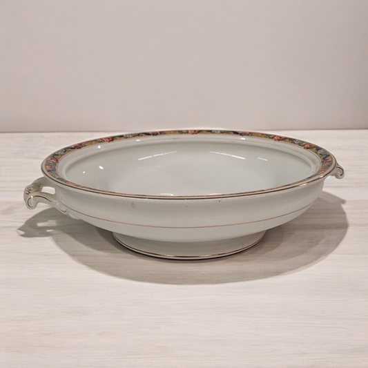 Vintage Johnson Bros English China 9.25" Gold Trim Serving Bowl With Handles