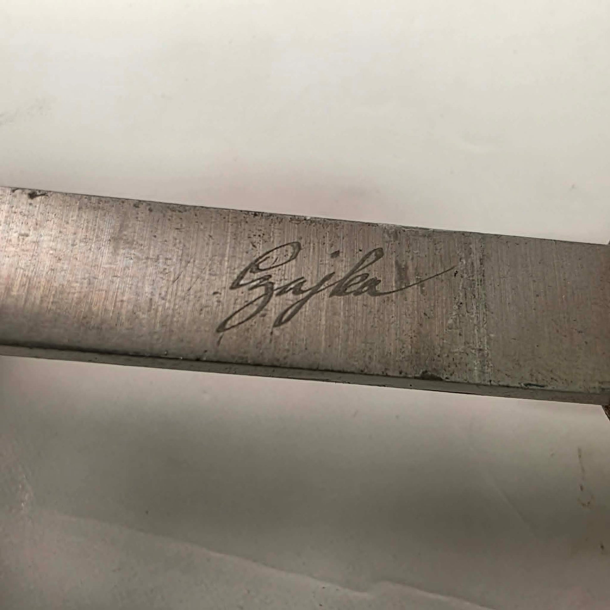 A rare signed set of eight Józef Gajka European woodturning chisels showcasing traditional Polish toolmaking craftsmanship.