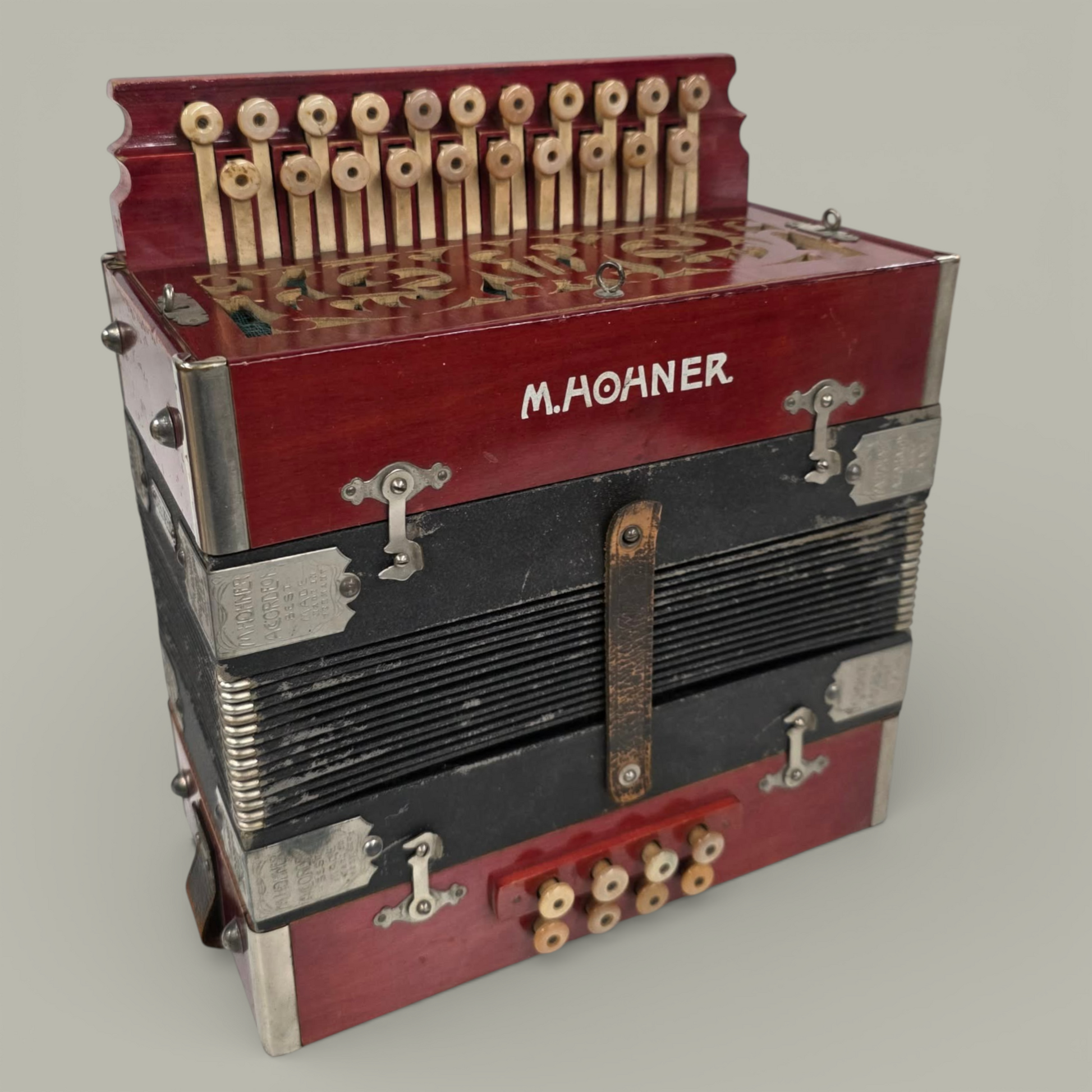 Antique M. Hohner 8-Bass Button Accordion – G-C Chord
