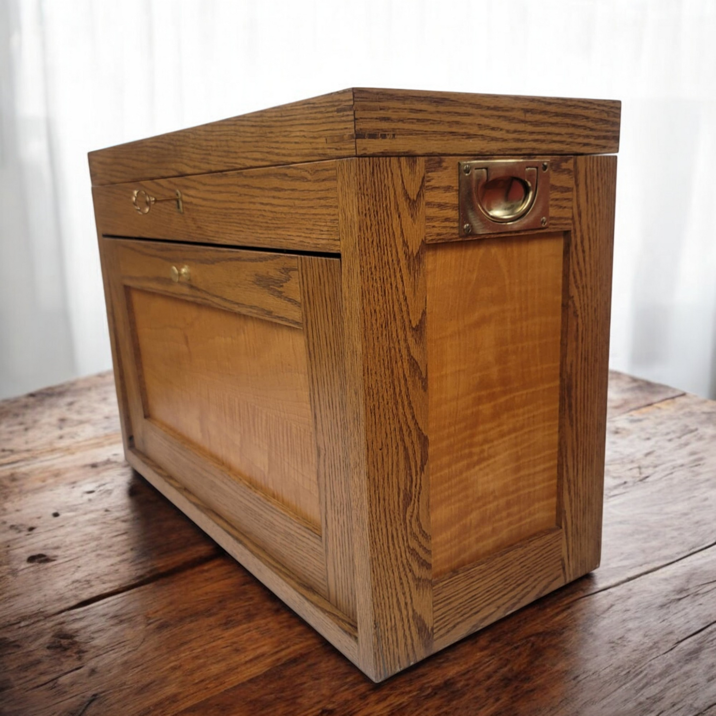 Hand Crafted Tiger Maple And Oak 6 Drawer Machinists Toolbox With Locking Front