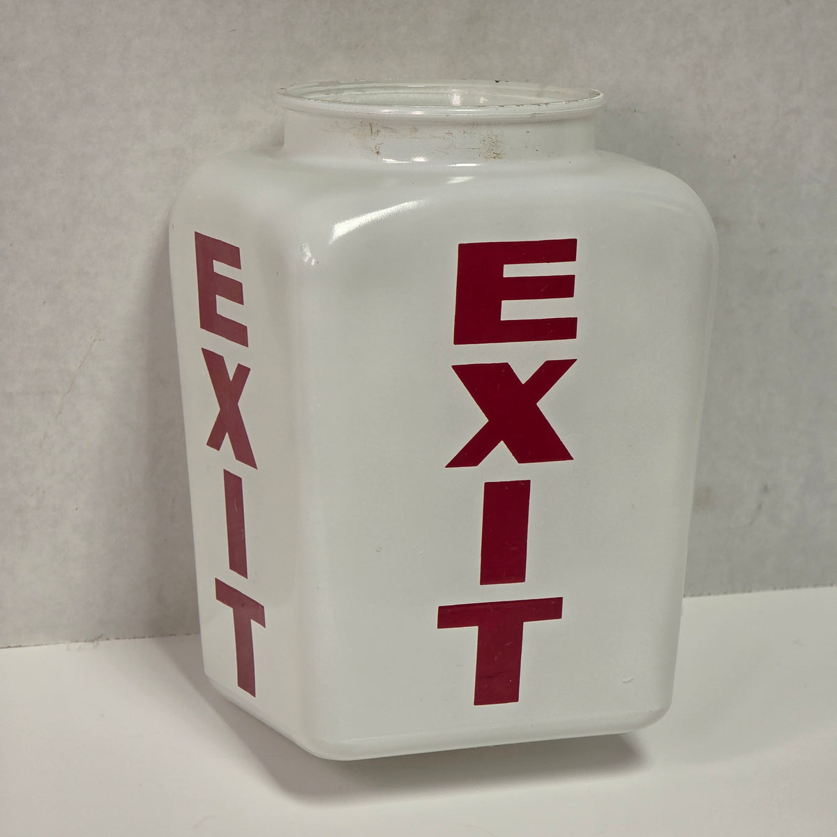 Three-sided antique Art Deco theater exit lamp shade in milk glass
