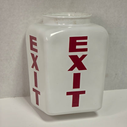 Three-sided antique Art Deco theater exit lamp shade in milk glass
