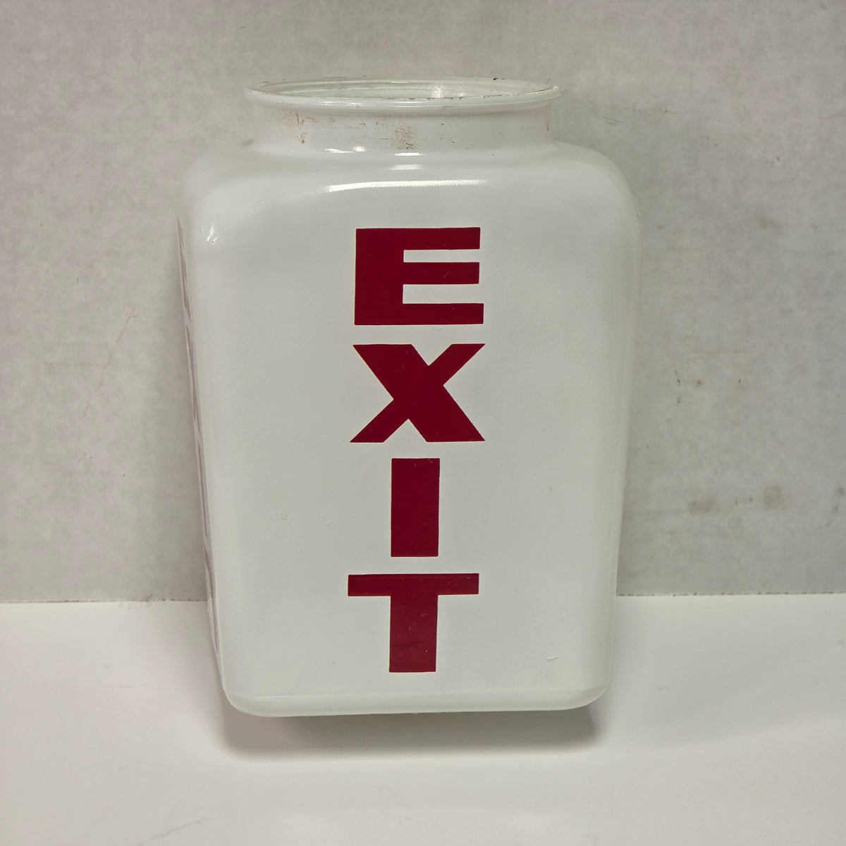 Three-sided antique Art Deco theater exit lamp shade in milk glass
