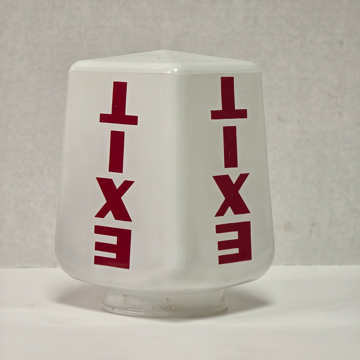 Three-sided antique Art Deco theater exit lamp shade in milk glass

