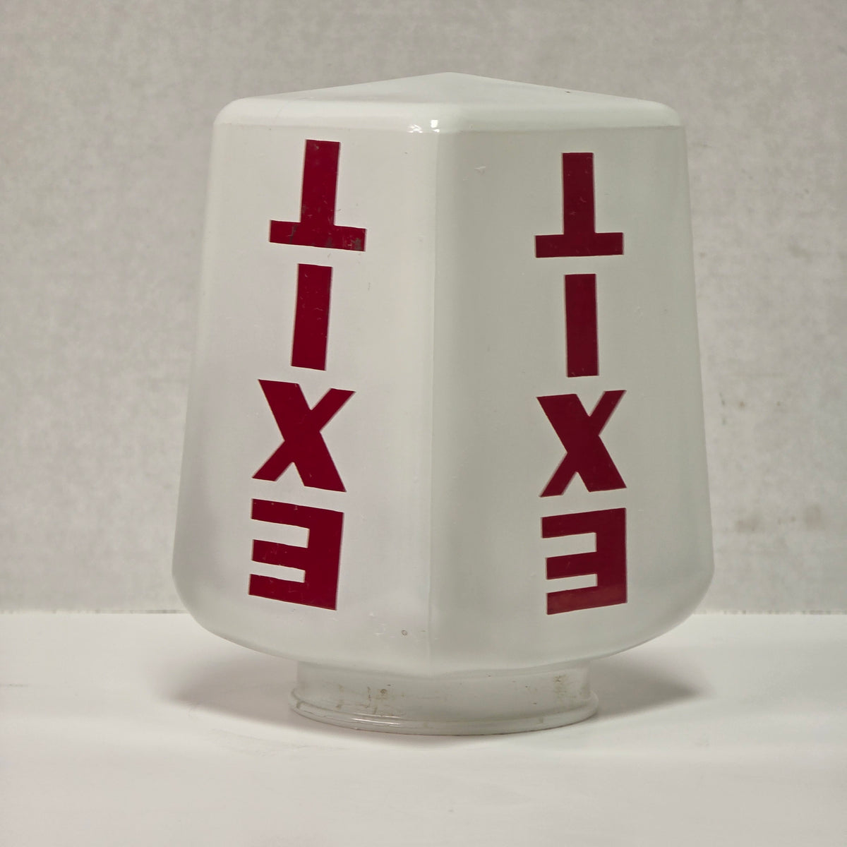 Three-sided antique Art Deco theater exit lamp shade in milk glass

