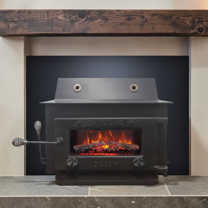 A massive Olsen Inferno Meteor wood stove insert built for serious heat, exceptional durability, and decades of dependable performance.
