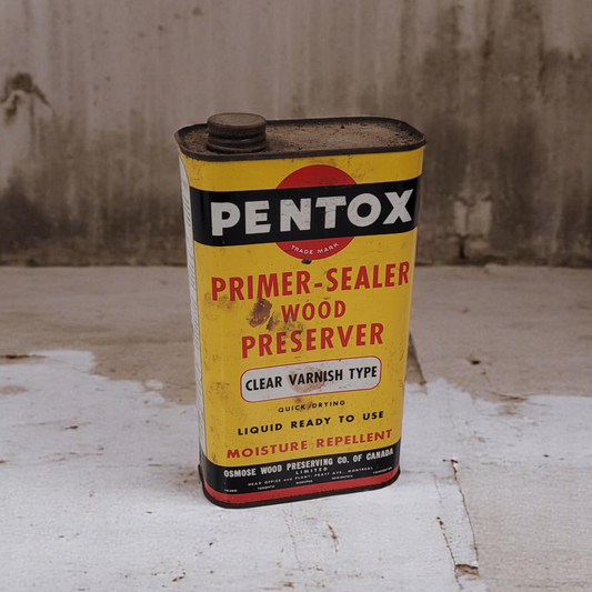Antique Pentox Wood Preserver Painted Tin Can Osmose Wood Preserving Co. Canada