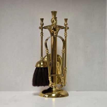 Petite Victorian fireplace companion set made in England with pineapple handles
