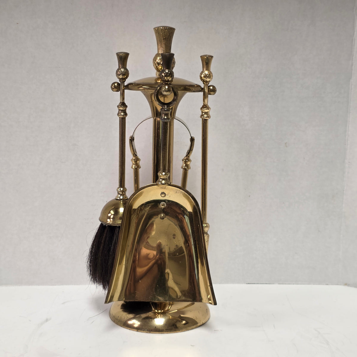 Petite Victorian fireplace companion set made in England with pineapple handles
