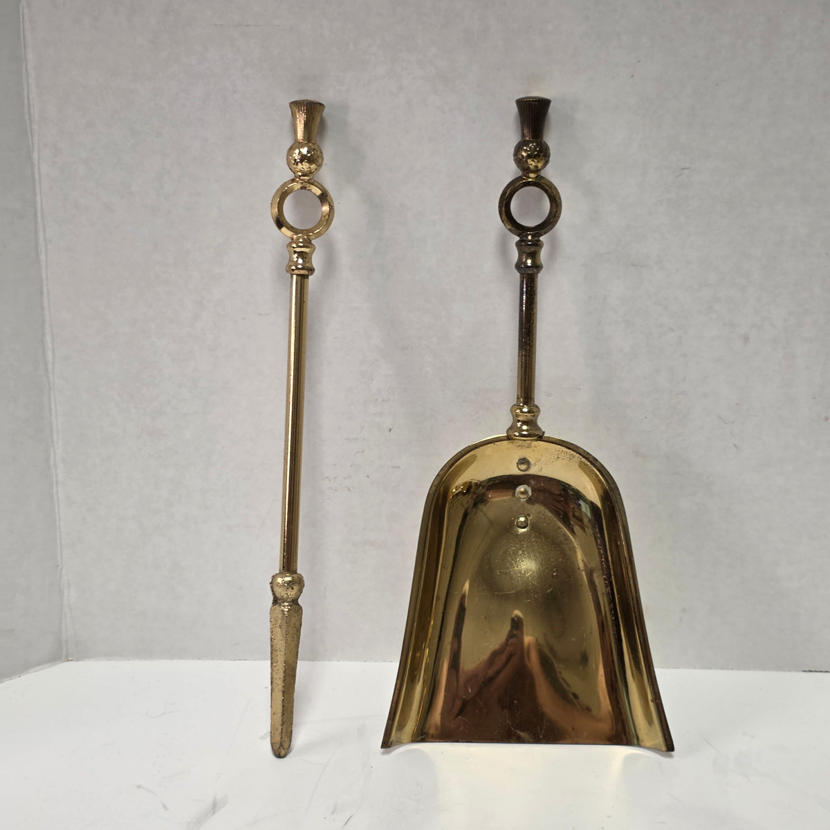 Petite Victorian fireplace companion set made in England with pineapple handles
