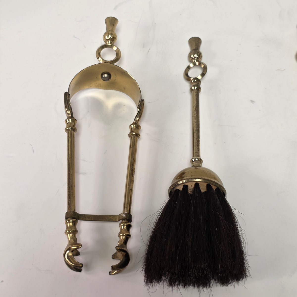 Petite Victorian fireplace companion set made in England with pineapple handles
