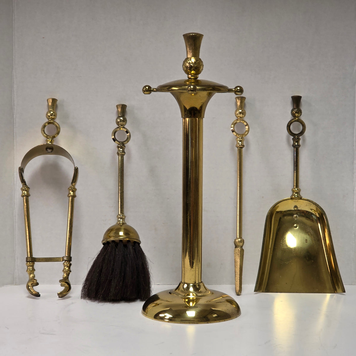 Petite Victorian fireplace companion set made in England with pineapple handles
