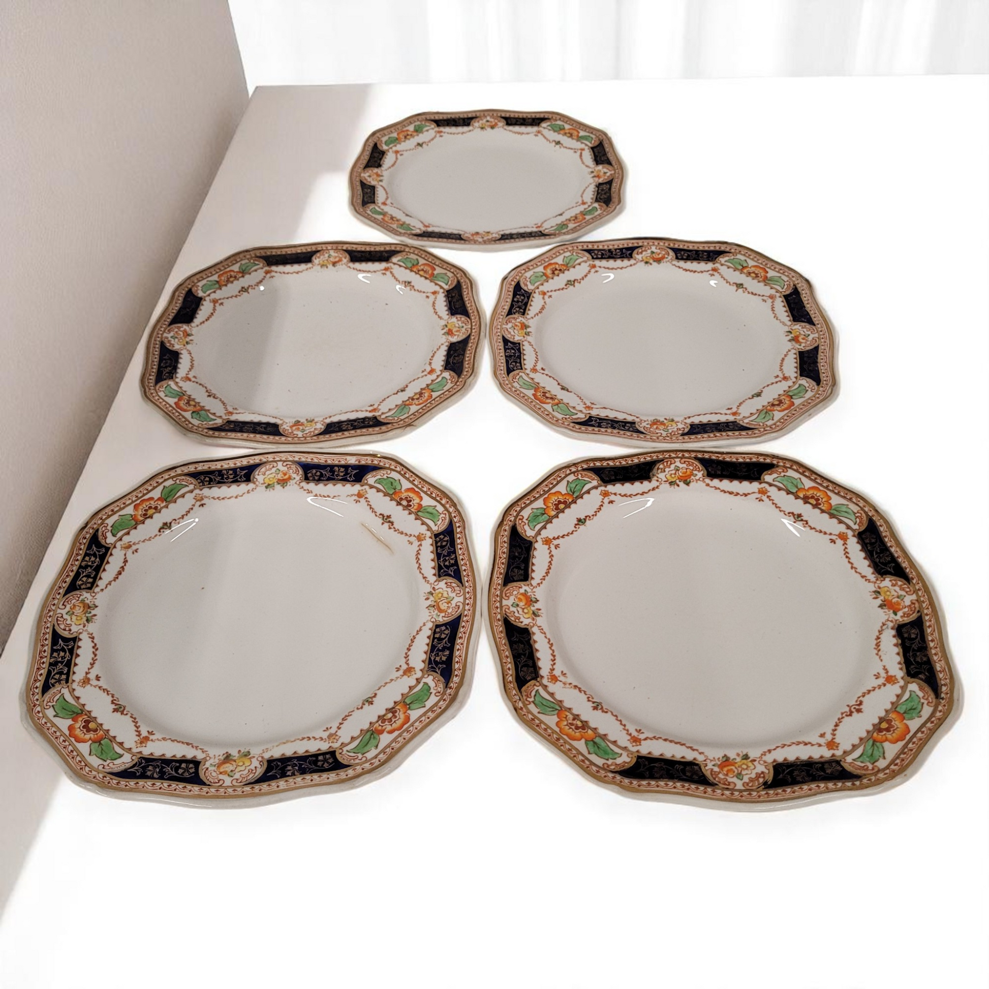 Set of 5 Royal Caledonia Crown China 8.75" Square Salad Plates – 1930s