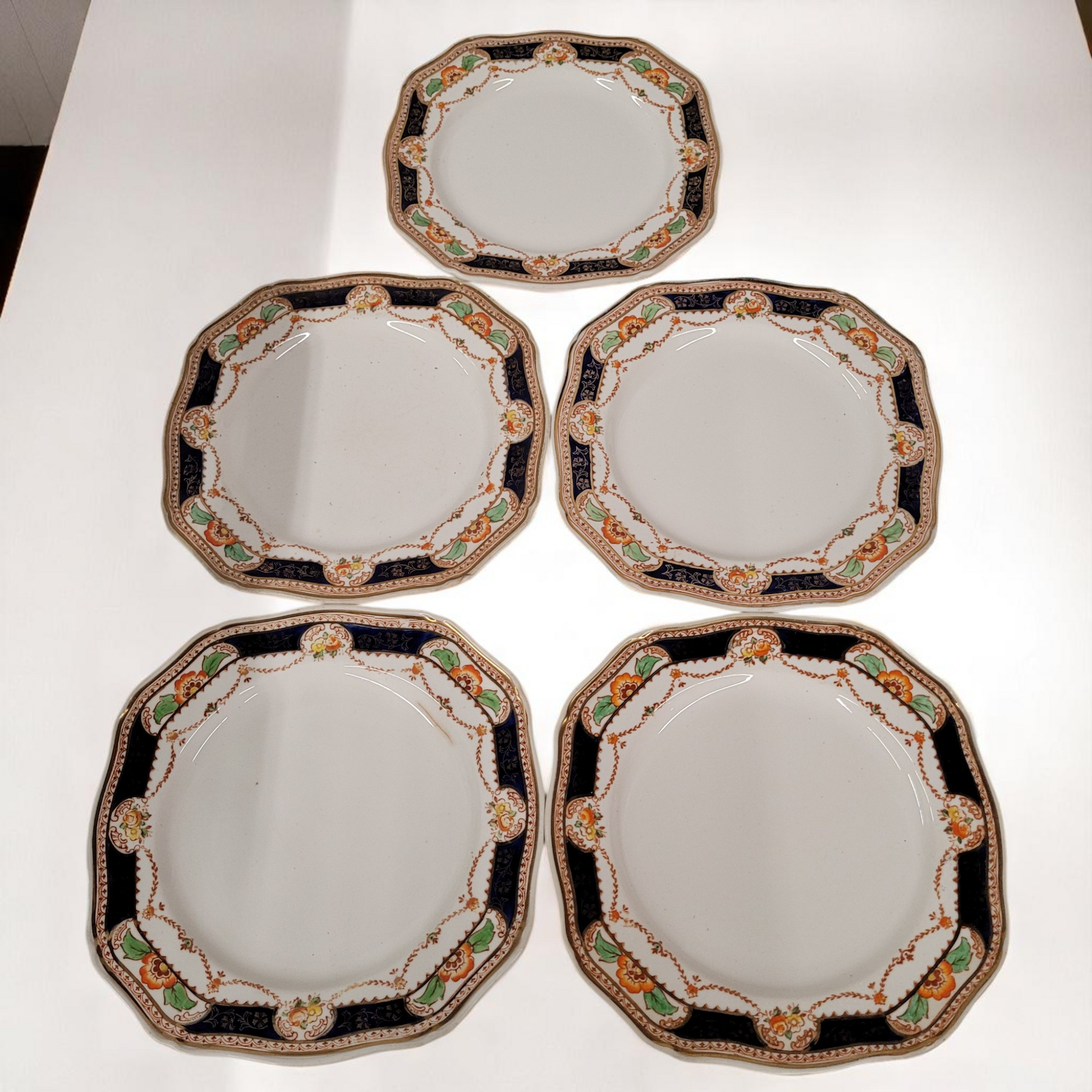 Set of 5 Royal Caledonia Crown China 8.75" Square Salad Plates – 1930s