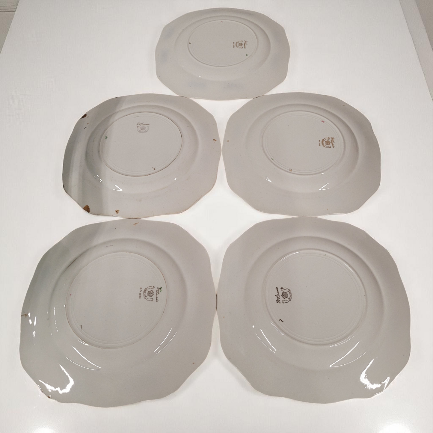 Set of 5 Royal Caledonia Crown China 8.75" Square Salad Plates – 1930s