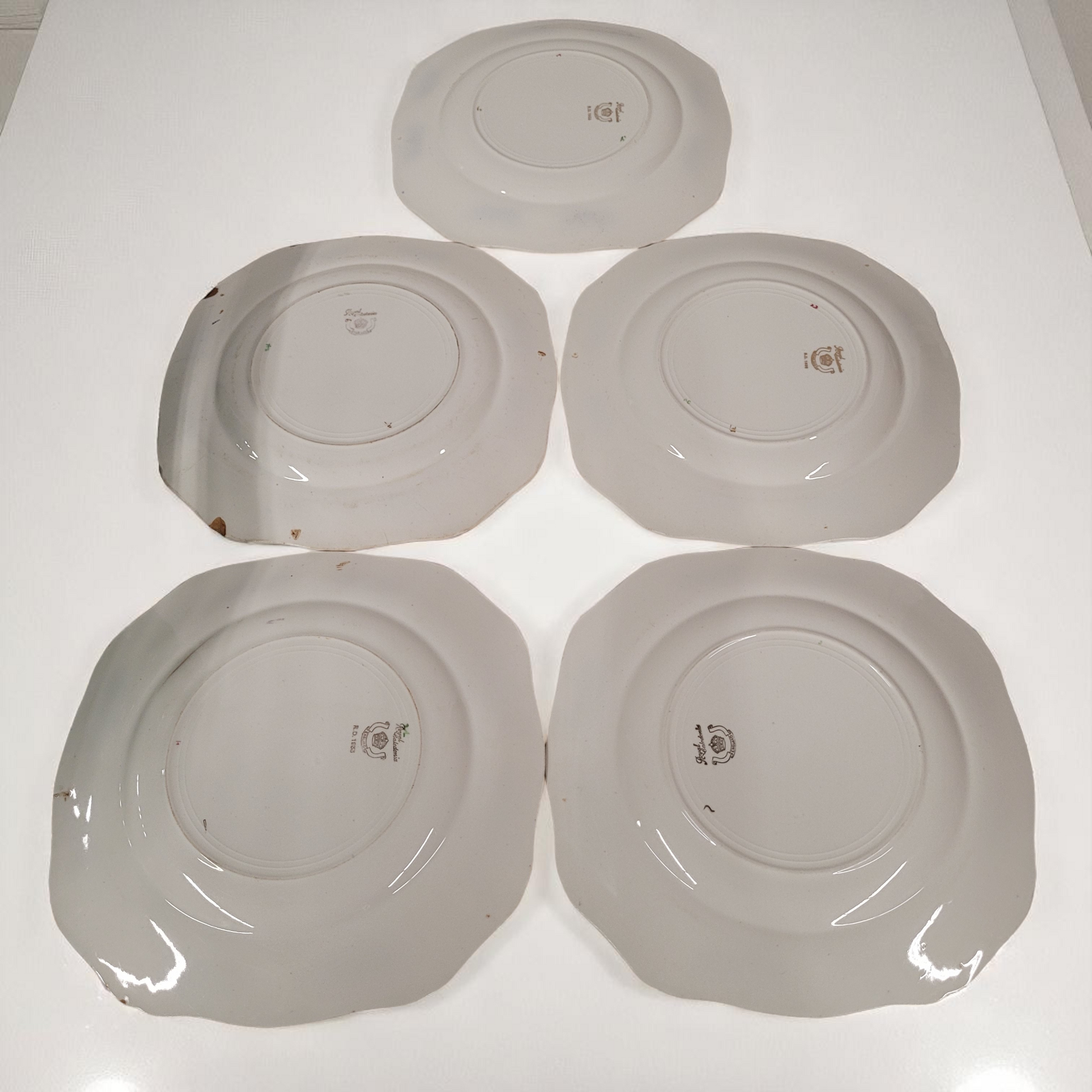 Set of 5 Royal Caledonia Crown China 8.75" Square Salad Plates – 1930s