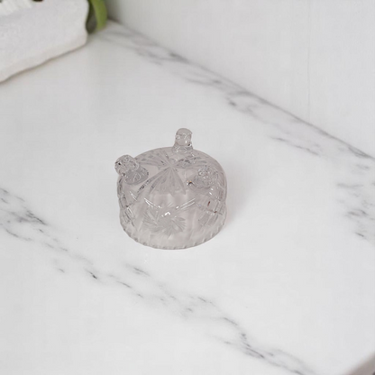 Small Hand-Cut Crystal Glass 3-Footed Sugar Bowl With Crystal Spoon 