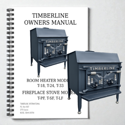 Timberline stove owners manual with stove illustration on a white background