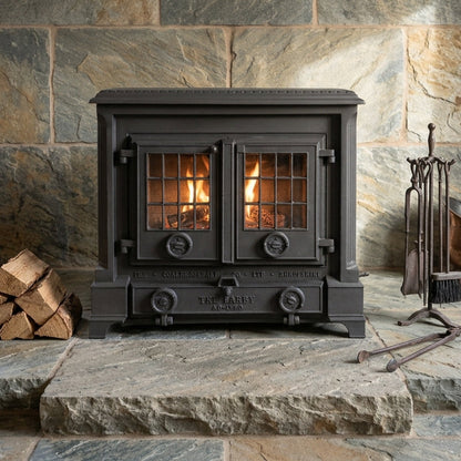 Coalbrookdale Darby cast iron wood and coal stove with glass doors