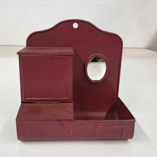 Vintage tin match safe with oval mirror