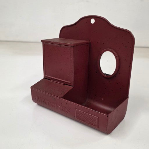 Vintage tin match safe with oval mirror