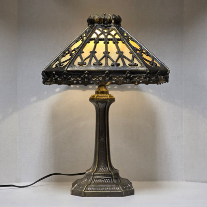 Timeless Victorian elegance in bronze and slag glass.