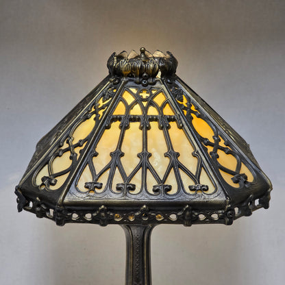Timeless Victorian elegance in bronze and slag glass.