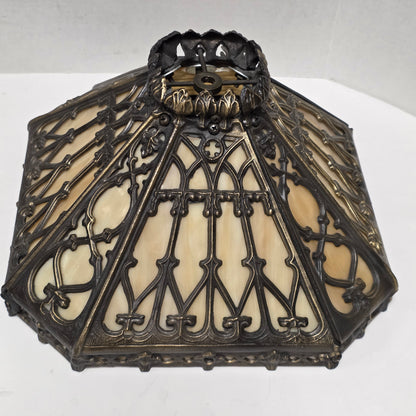 Timeless Victorian elegance in bronze and slag glass.