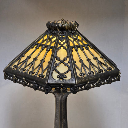 Timeless Victorian elegance in bronze and slag glass.