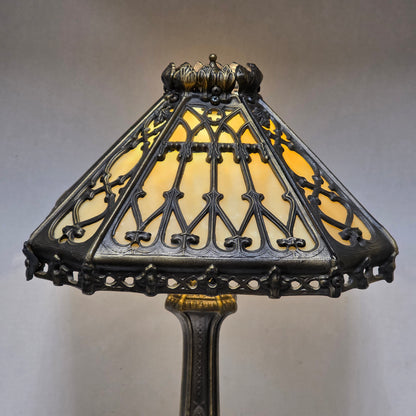 Timeless Victorian elegance in bronze and slag glass.