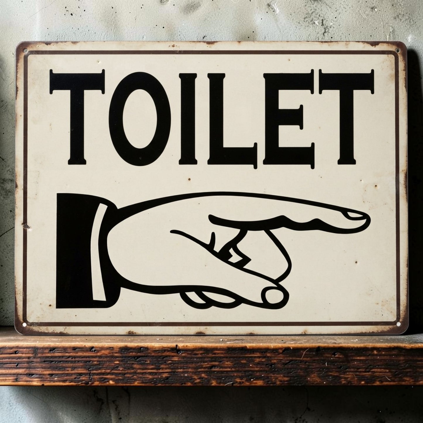 Victorian-style restroom or toilet sign with pointing finger available in multiple sizes and directions.
