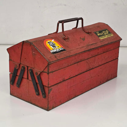 Vintage high-end cantilever toolbox with lift-out tray and locking handles.
