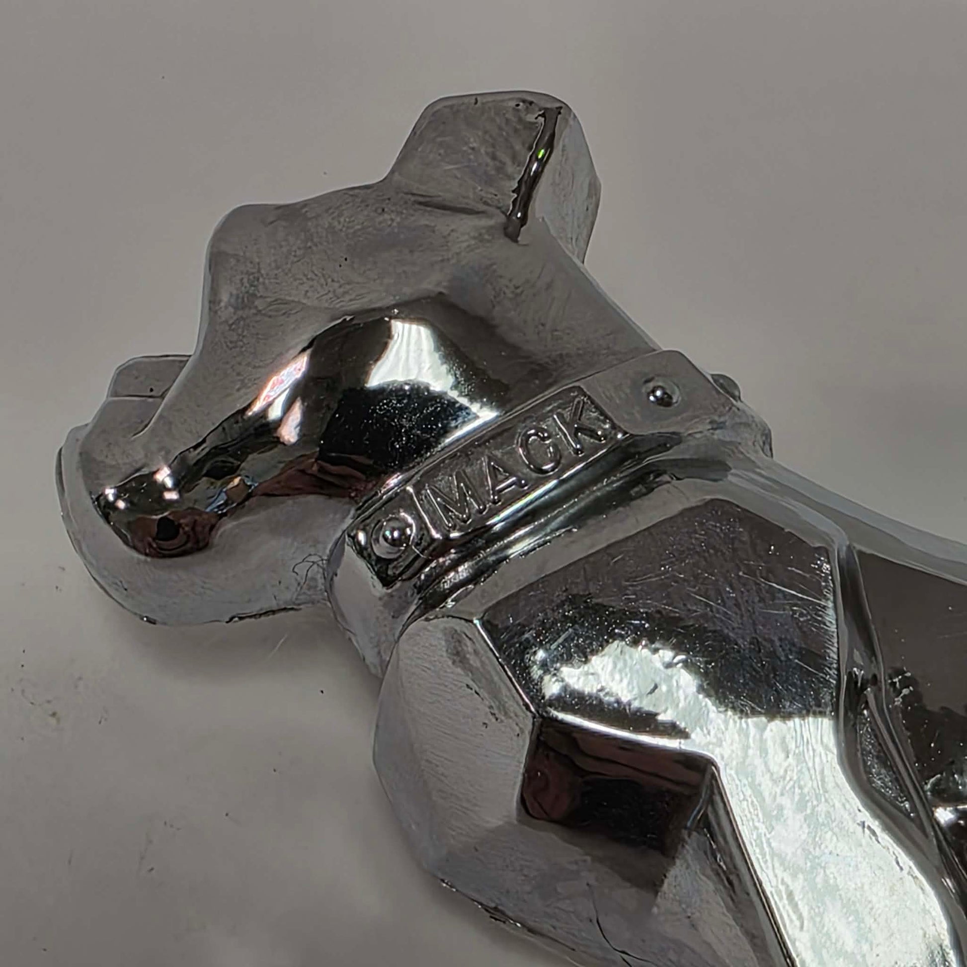 Pair of original vintage Mack truck chrome fender emblems in excellent used condition.
