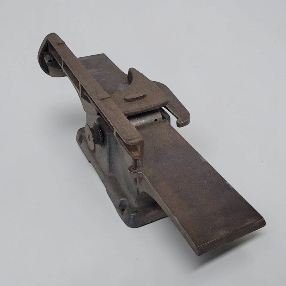 Vintage Rockwell Beaver 4 inch belt-driven benchtop jointer planer with heavy cast iron construction for woodworking.