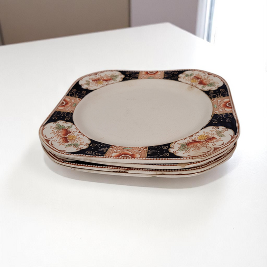 Set Of 4 Vintage Wood And Sons Royal Castle 1930's 8.5" Square Salad Plates Made in England