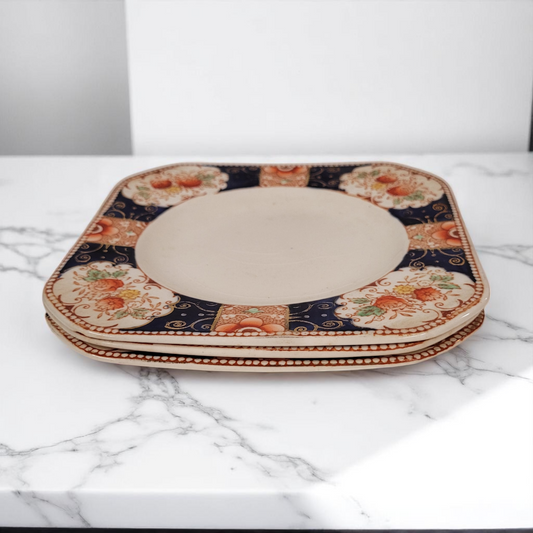 Set Of 3 Vintage Wood And Sons Royal Castle 1930's 6" Square Saucer Made in England