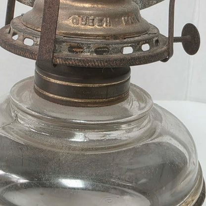 Beautiful matched pair of Queen Mary kerosene lamps with original Pycrest chimneys and pleated reflectors.