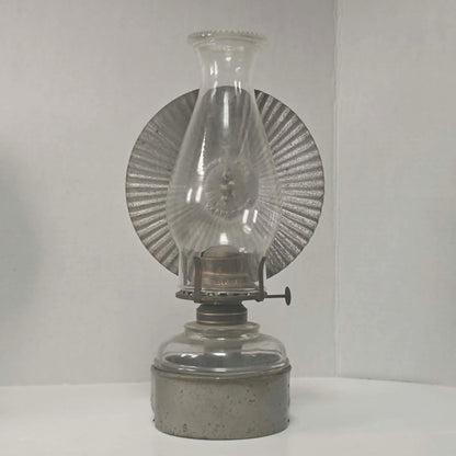 Beautiful matched pair of Queen Mary kerosene lamps with original Pycrest chimneys and pleated reflectors.