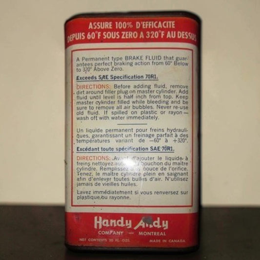 Handy Andy Cross Country Heavy Duty Brake Fluid advertising tin
