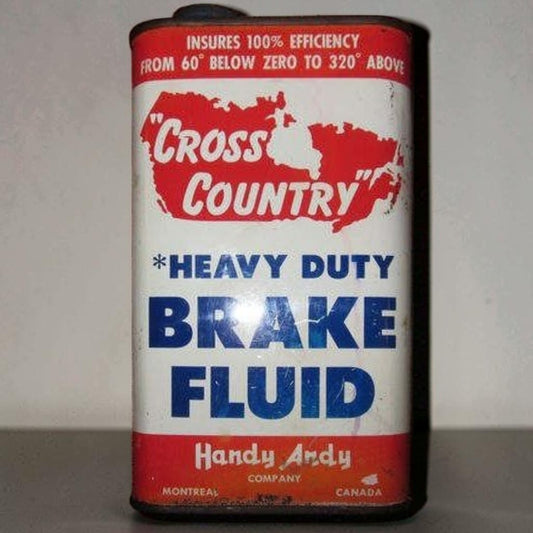 Handy Andy Cross Country Heavy Duty Brake Fluid advertising tin