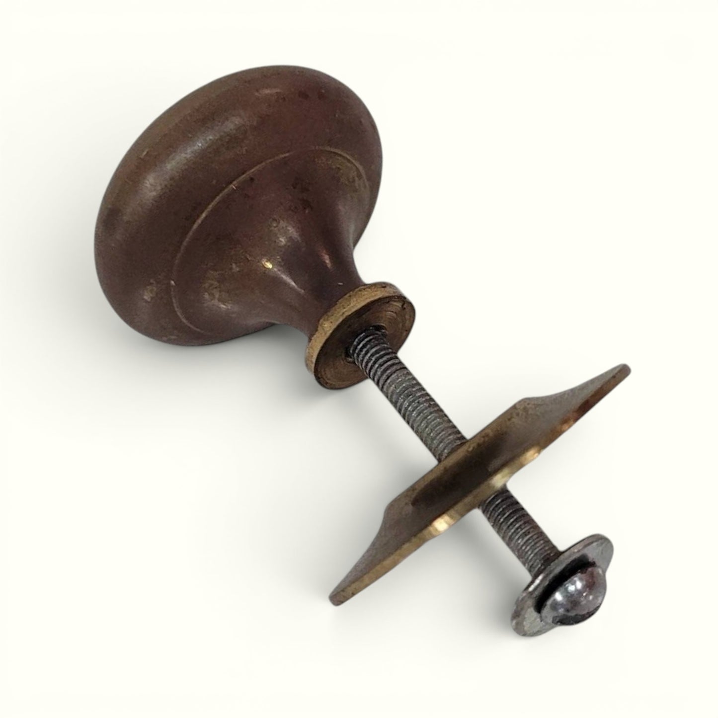 Antique Solid Brass Cabinet Pulls Knobs Set of 4 | Heavy 1” Hardware with Original Backplates Patina