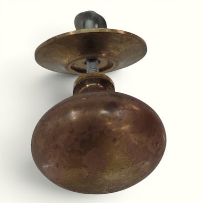 Antique Solid Brass Cabinet Pulls Knobs Set of 4 | Heavy 1” Hardware with Original Backplates Patina