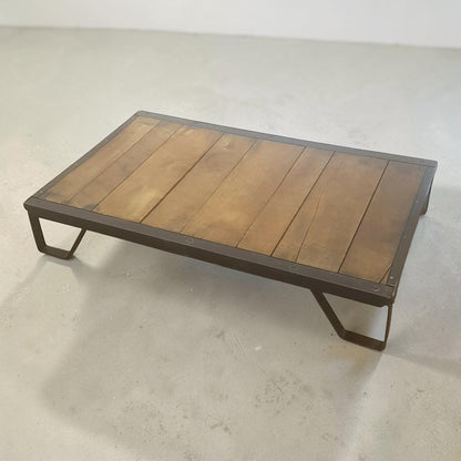 Authentic industrial factory pallet in wood and iron, perfect for coffee table or custom bar table conversion.