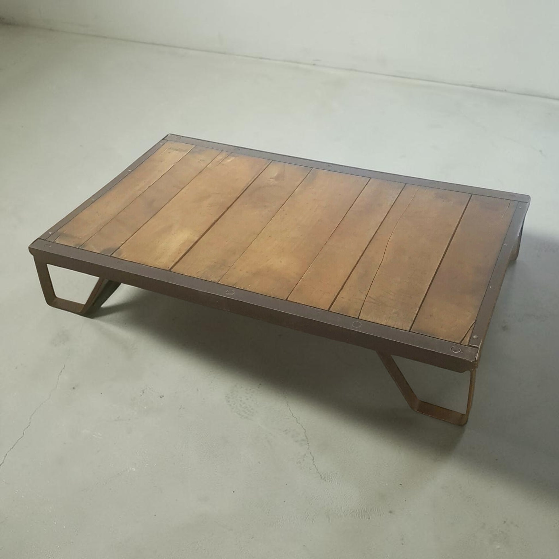 Authentic industrial factory pallet in wood and iron, perfect for coffee table or custom bar table conversion.