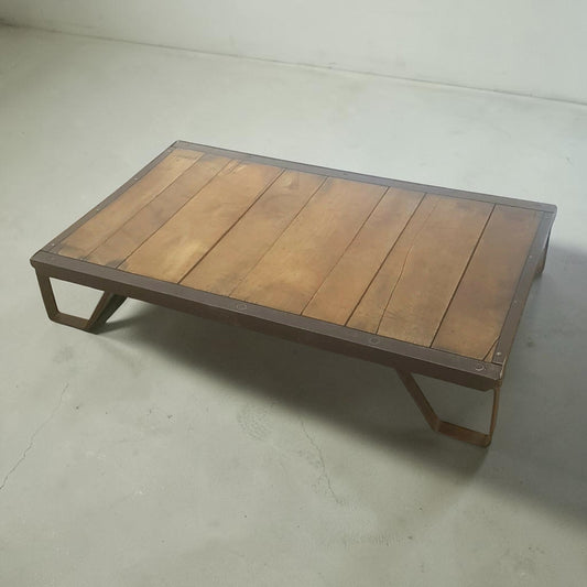 Authentic industrial factory pallet in wood and iron, perfect for coffee table or custom bar table conversion.