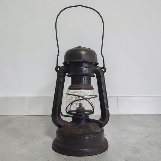 Antique German Feuerhand Super Baby 175 lantern with original Jena glass chimney.
