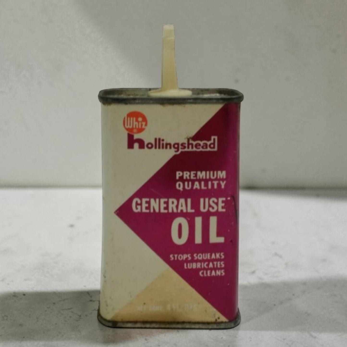 Vintage Whiz Hollingshead General Purpose antique oil can collectible.
