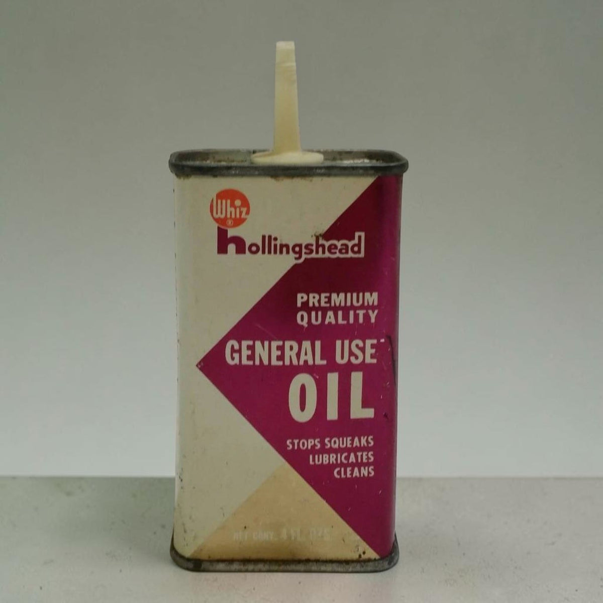 Vintage Whiz Hollingshead General Purpose antique oil can collectible.

